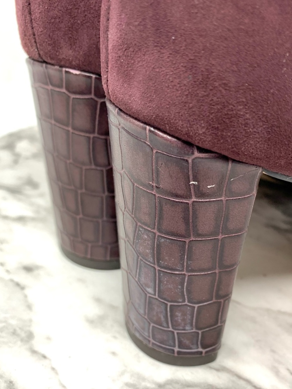 Essex Lane Margan Burgundy Suede Reptile Print Block Heel Pumps 8 Classic Preppy - Picture 10 of 15